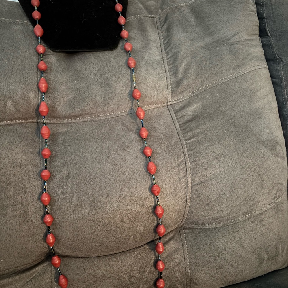 Red Beaded Necklace. New handmade in Rwanda